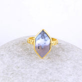 Dendritic Agate Ring - Dendritic Agate Hexagon Diamond shape 9x16mm Ring - Sterling Silver Ring - Gold Plated Ring - Bridesmaid Gift Ring